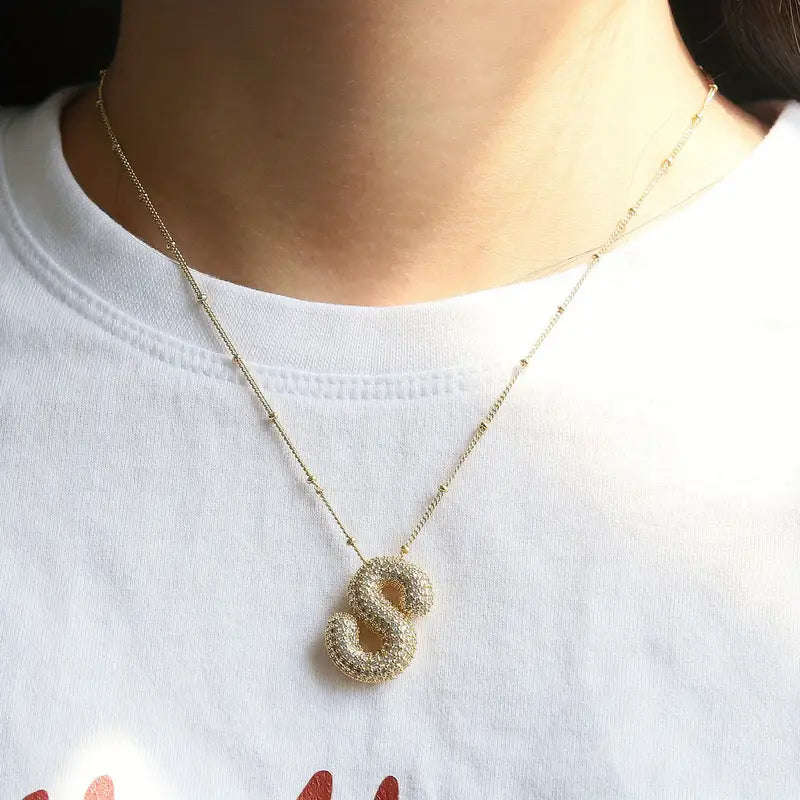 Bubble letter initial necklace set | Gold