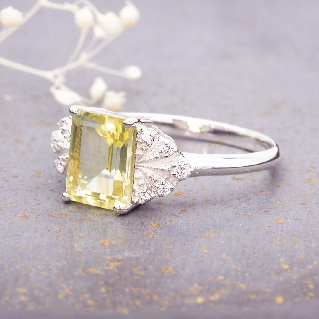 Olive Cubic Glass Silver Ring