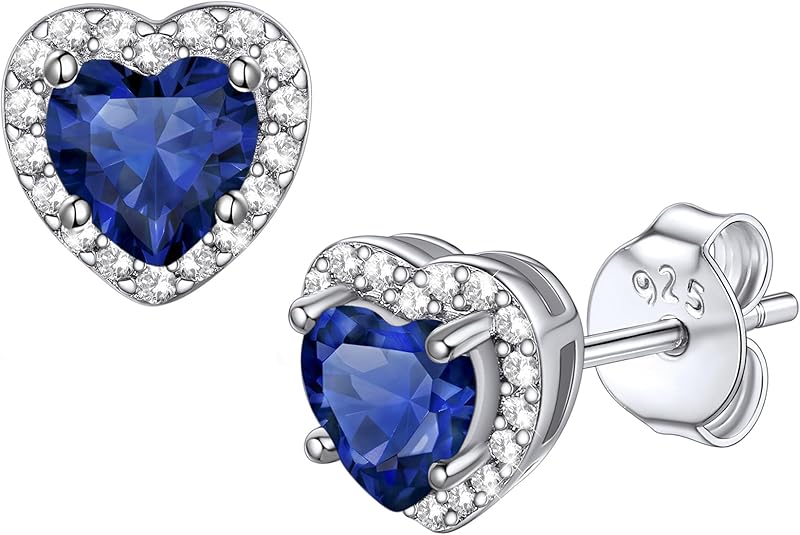 Sapphire Heart Stud Earrings Earrings | White Gold