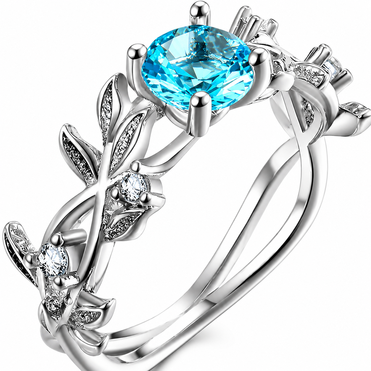 Aquamarine Vine Ring | Silver