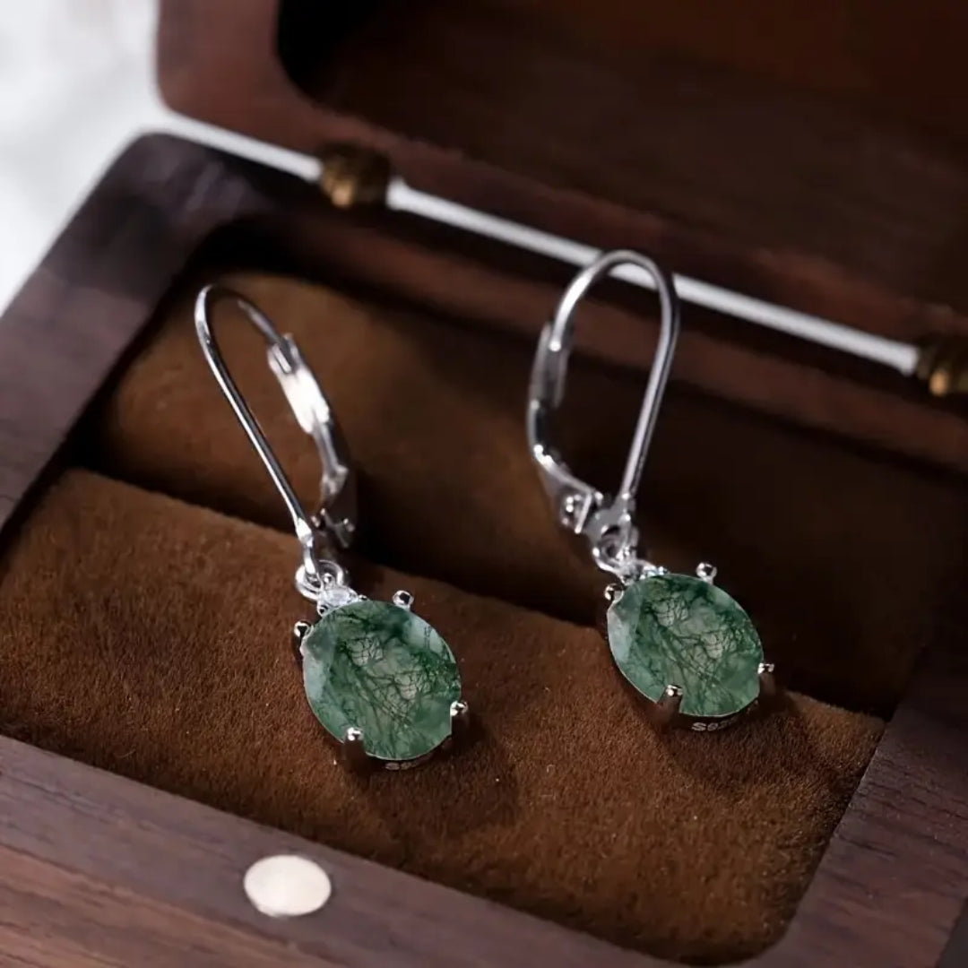 Moss Agate Rounded Hoop Earrings