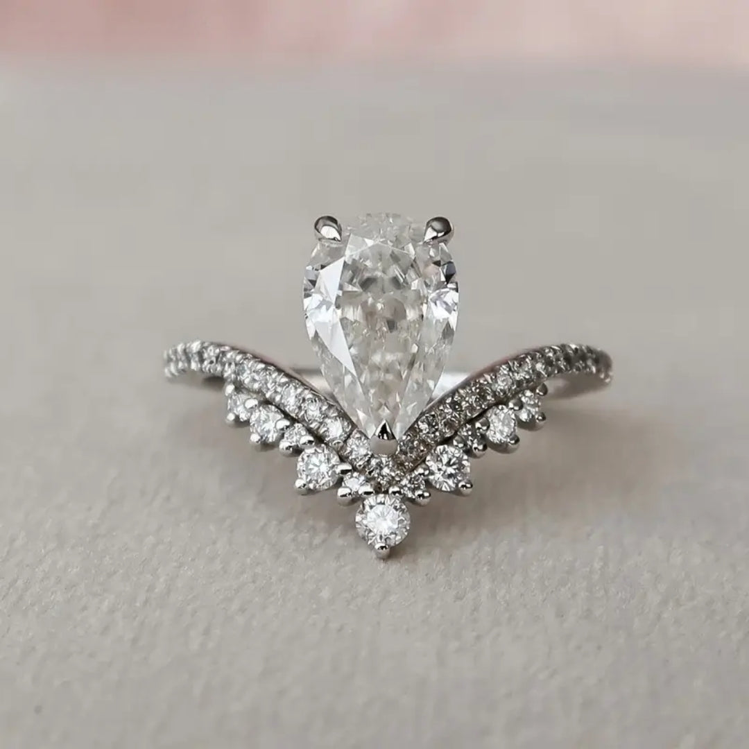 Zirconia Drop Crown Silver Ring