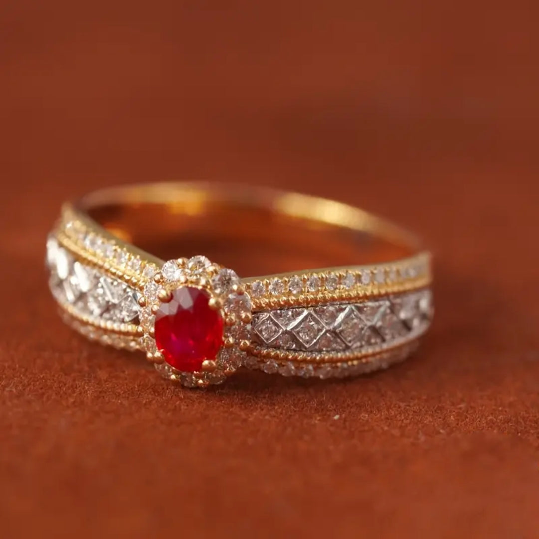 Red Zirconia Rounded Gold & Silver Ring
