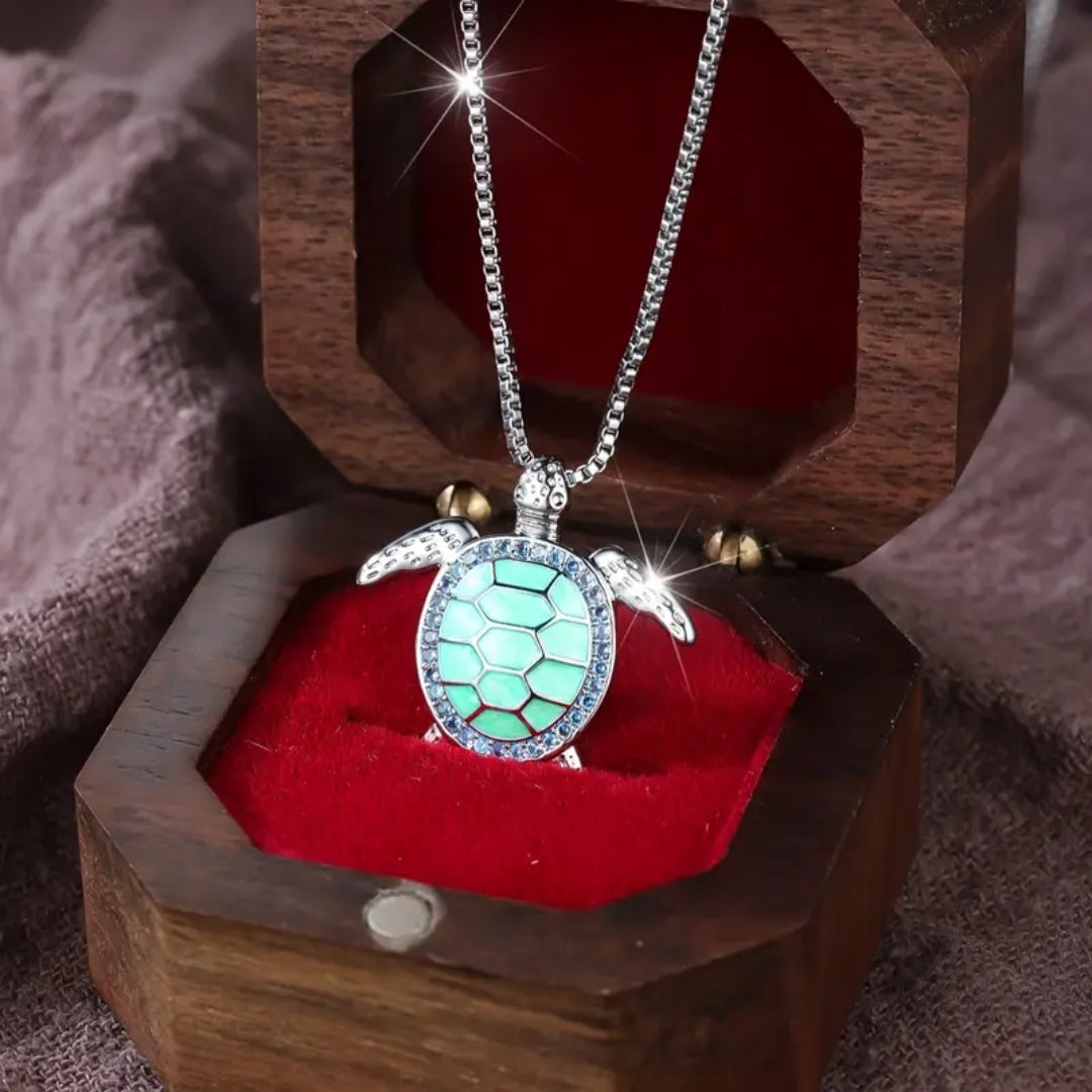 Blue Enamel Bright Turtle Necklace