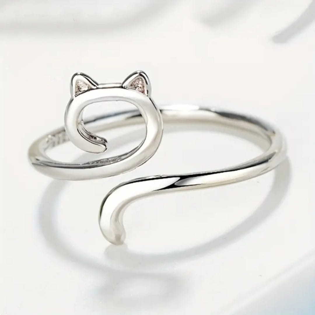 Adjustable Silvered Cat Ring