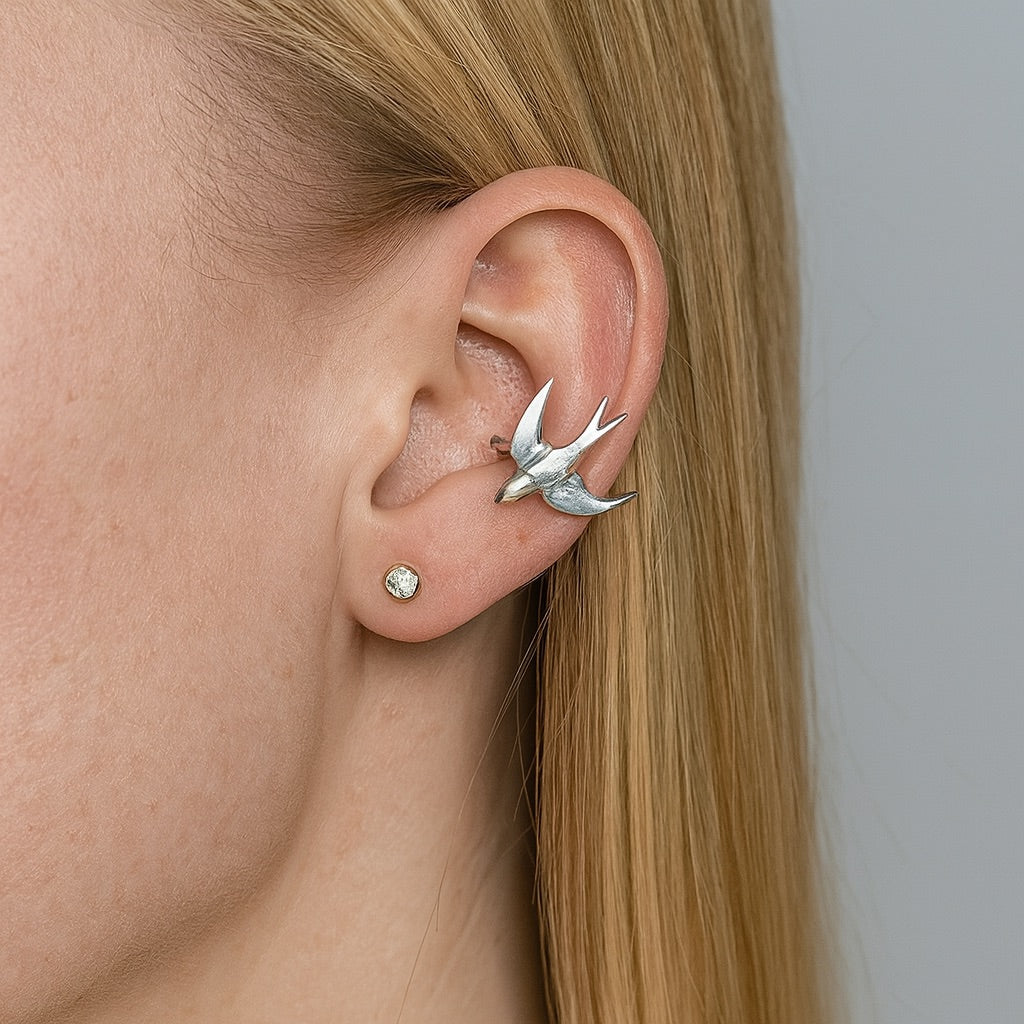 Beautiful Silver Swallow Bird Clip-On Earrings