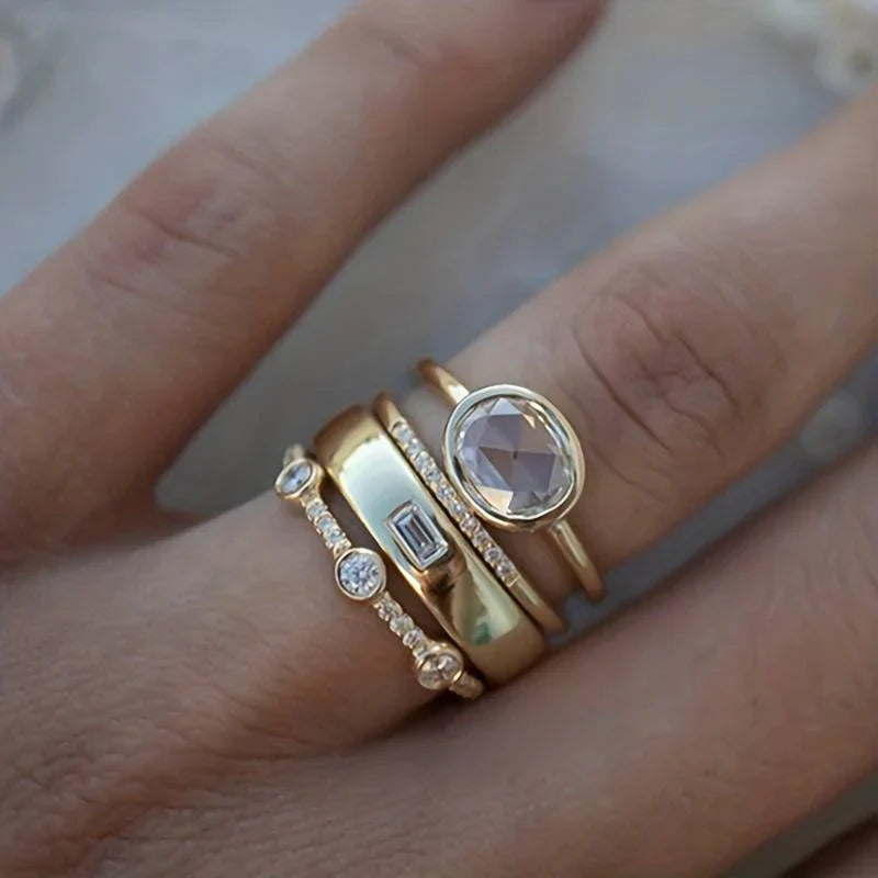 Vintage Gold & Zirconia Ring Set | Gold
