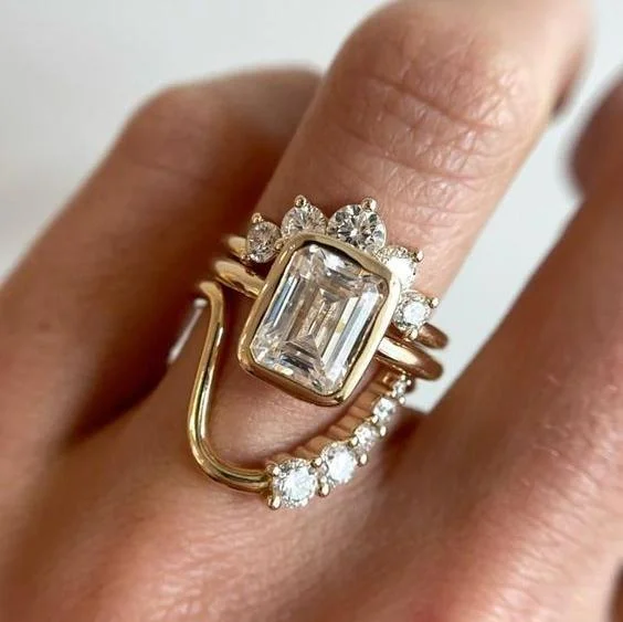 Forged Cubic Glass Gold Ring Set