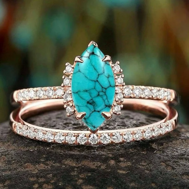 Turquoise Stone Gold Ring Set