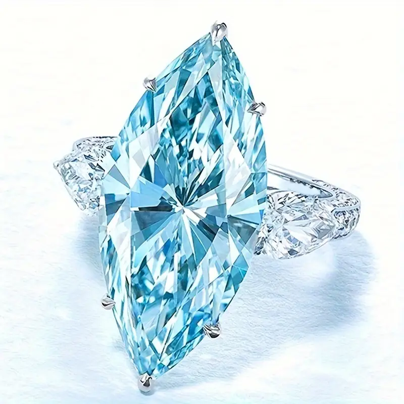 Blue Oval Zirconia Silver Ring