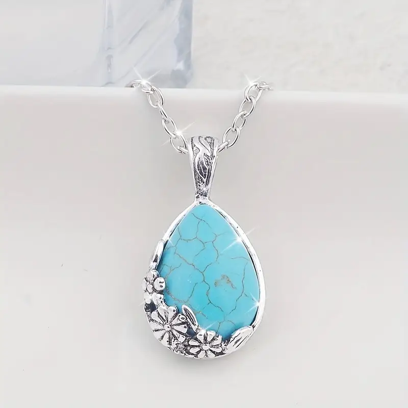 Blue Stone Drop Flower Necklace