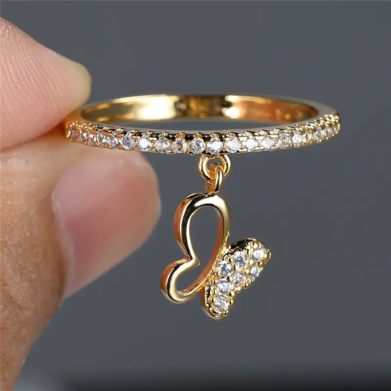 Dangling Butterfly Zirconia Gold Ring