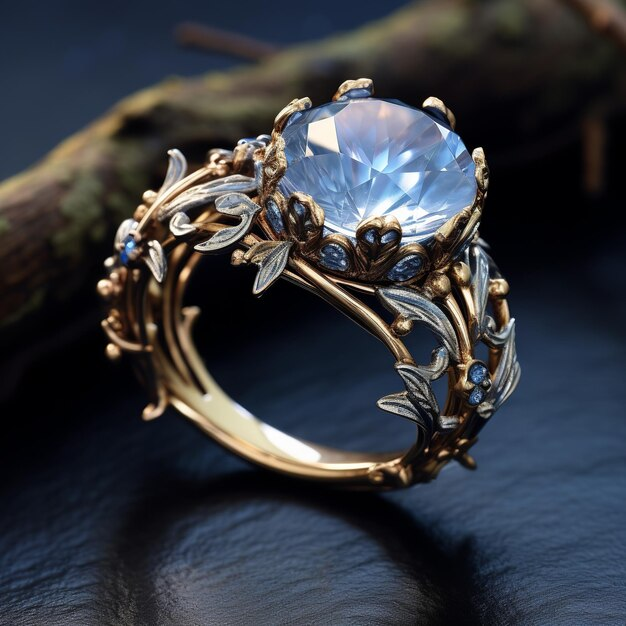 Exotic Blue Glass Golden Ring