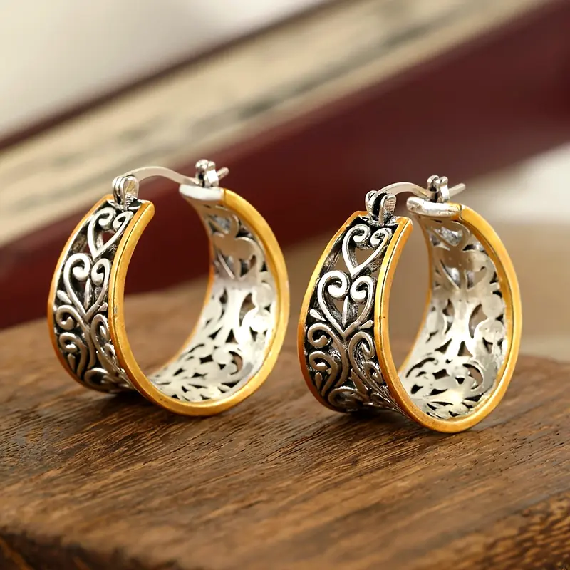 Gold & Silver Ivy Hollow Earrings