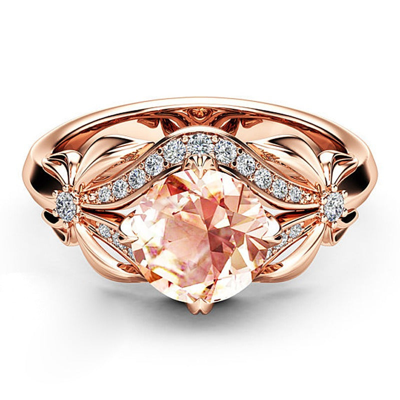 Champagne Crystal Flower Ring | Rose Gold