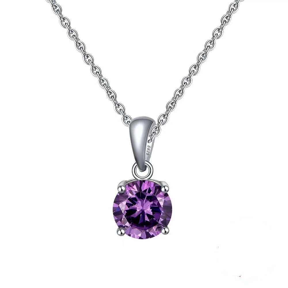 Round Blue Gem Pendant Necklace | Silver