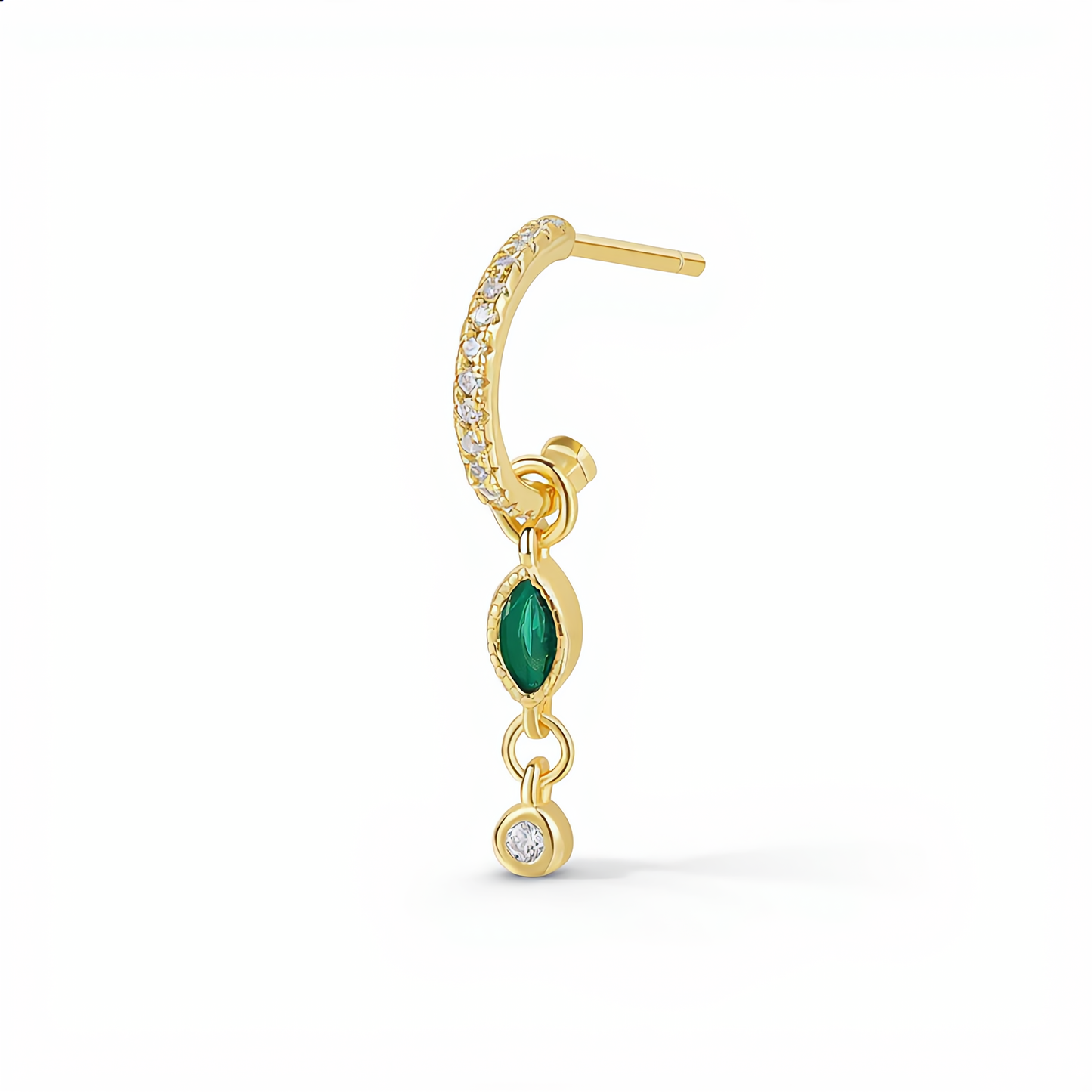 Emerald Charm Dangle Earring | Gold