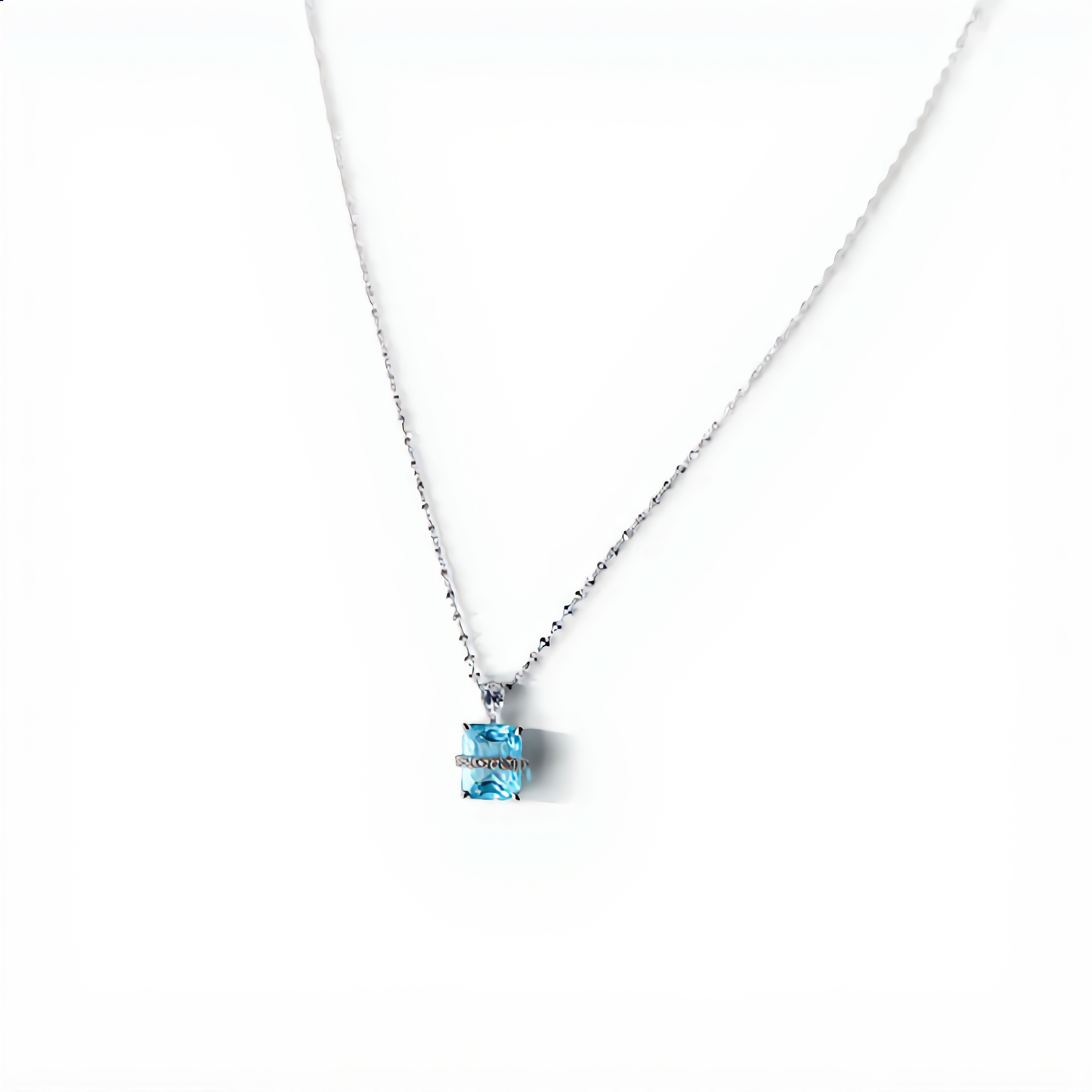 Square Aquamarine Gem Necklace | Silver