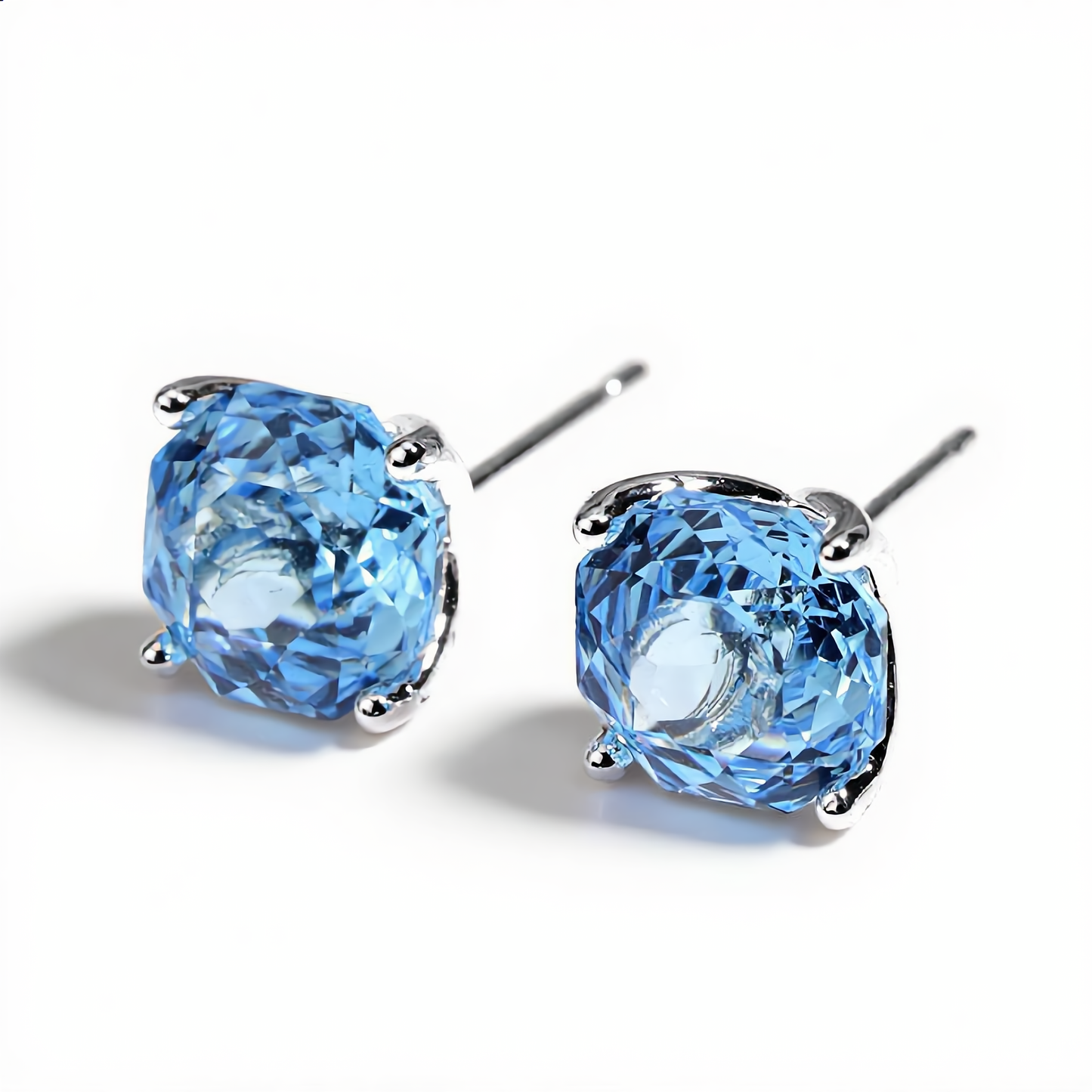 Luxury Blue Crystal Stud Earrings | Silver