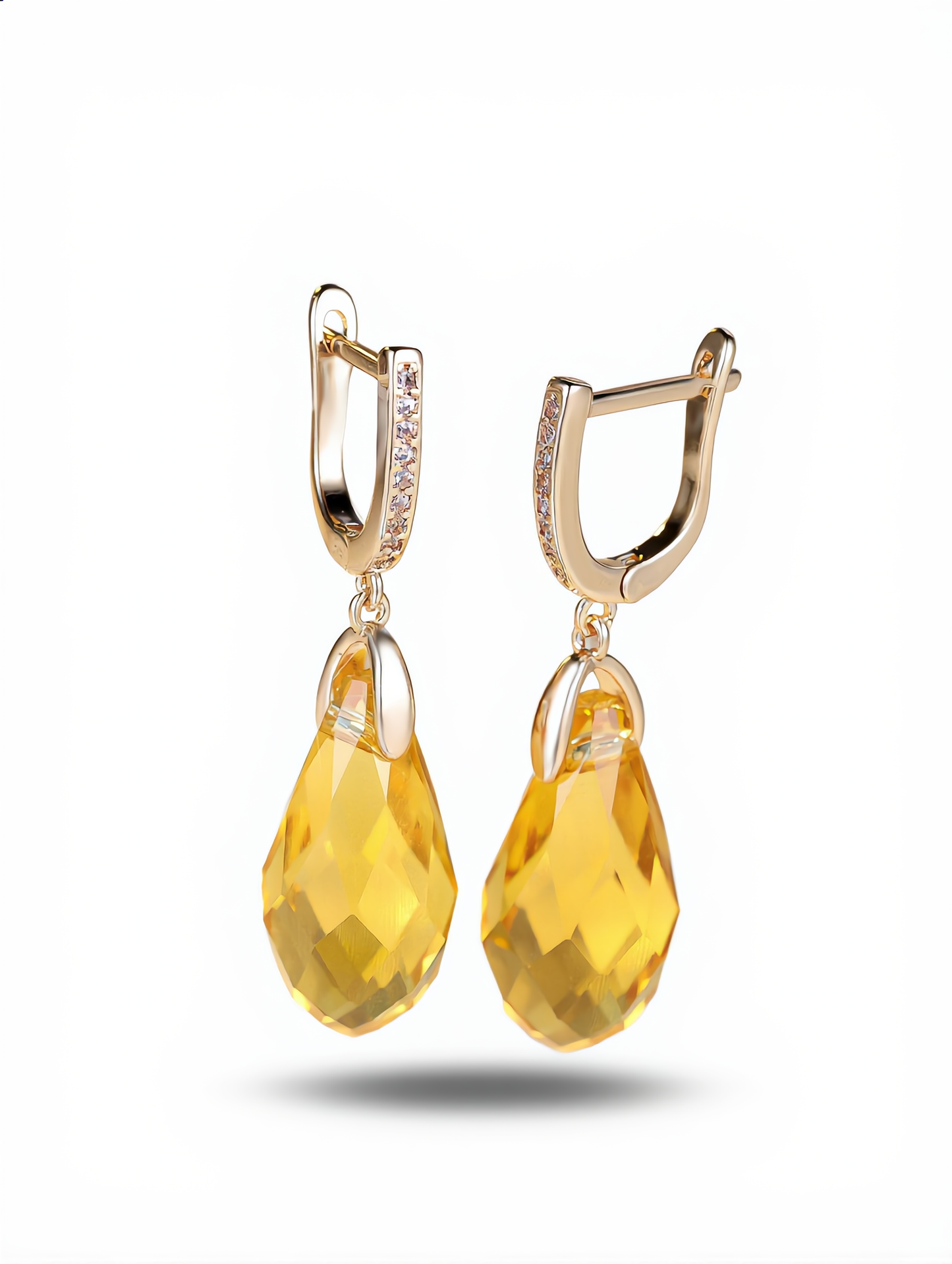 Elegant Amber Crystal Earrings | Gold