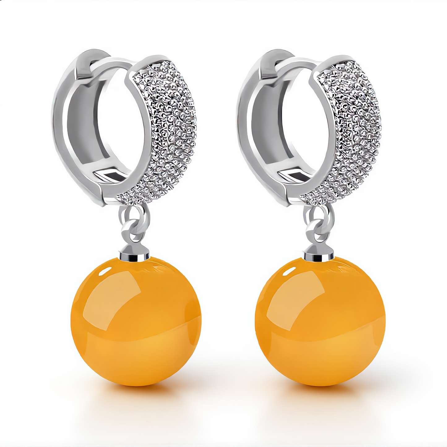 Amber Bead Hoop Earrings | Gold