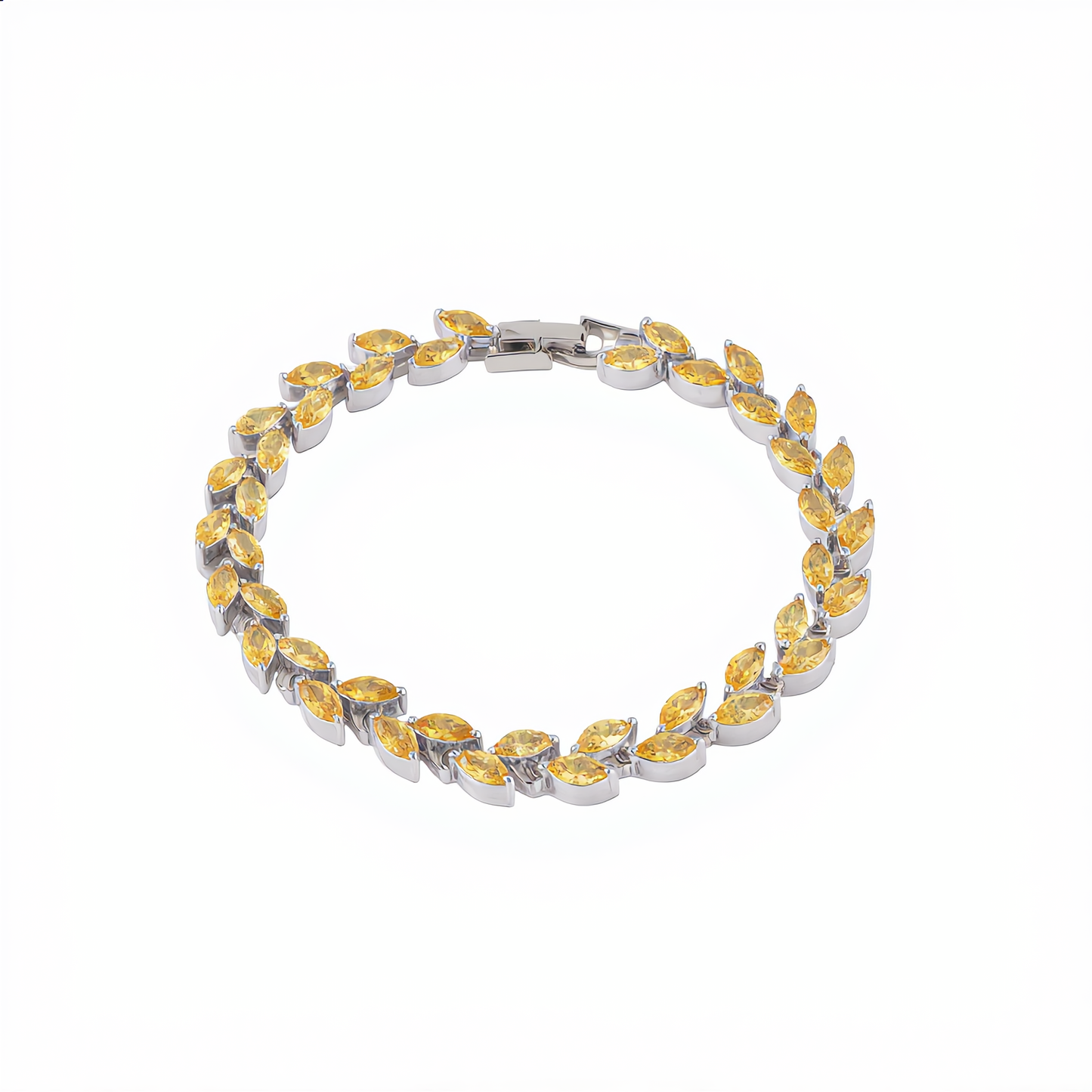 Elegant Crystal Leaf Bracelet | Silver