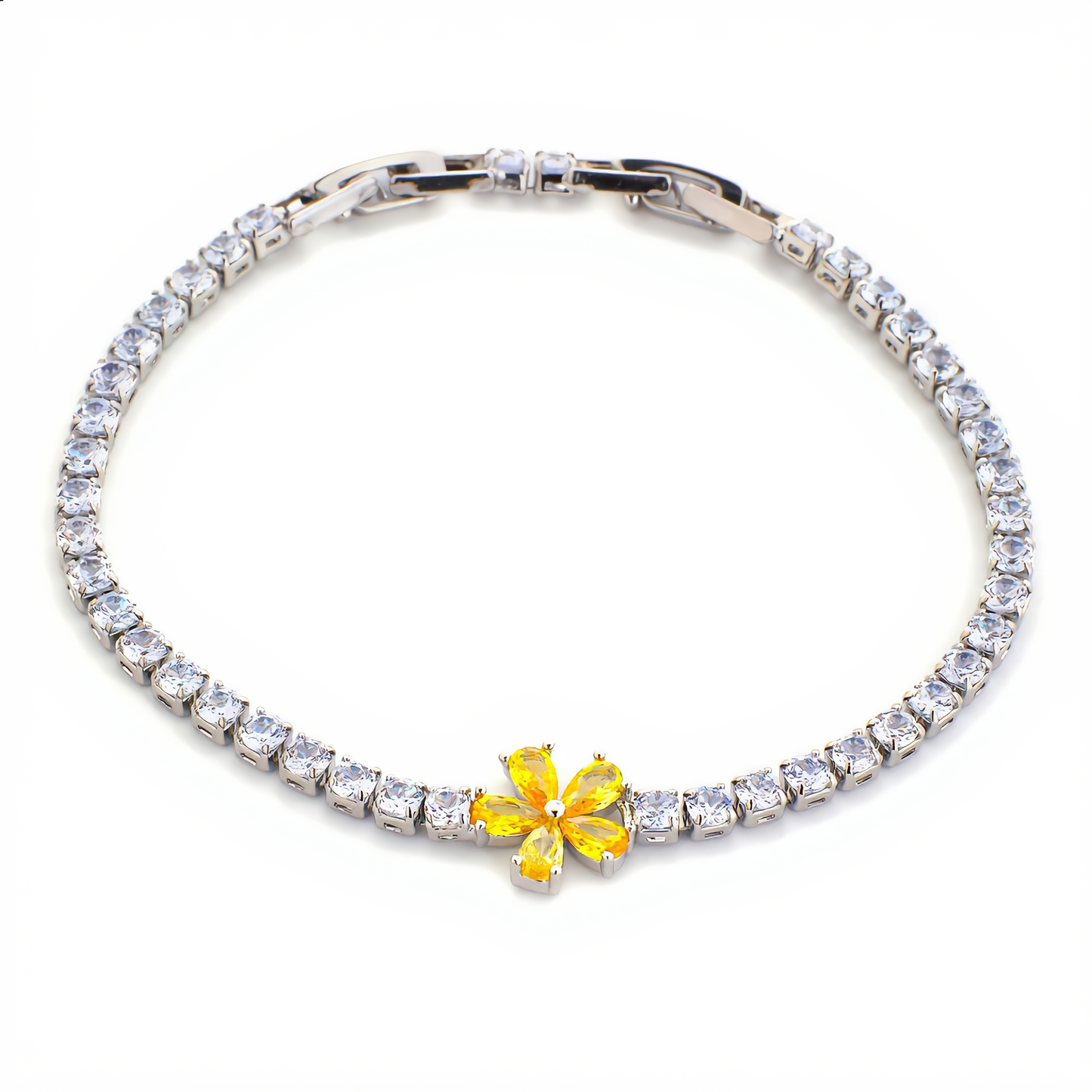 Golden Blossom Tennis Bracelet | Silver