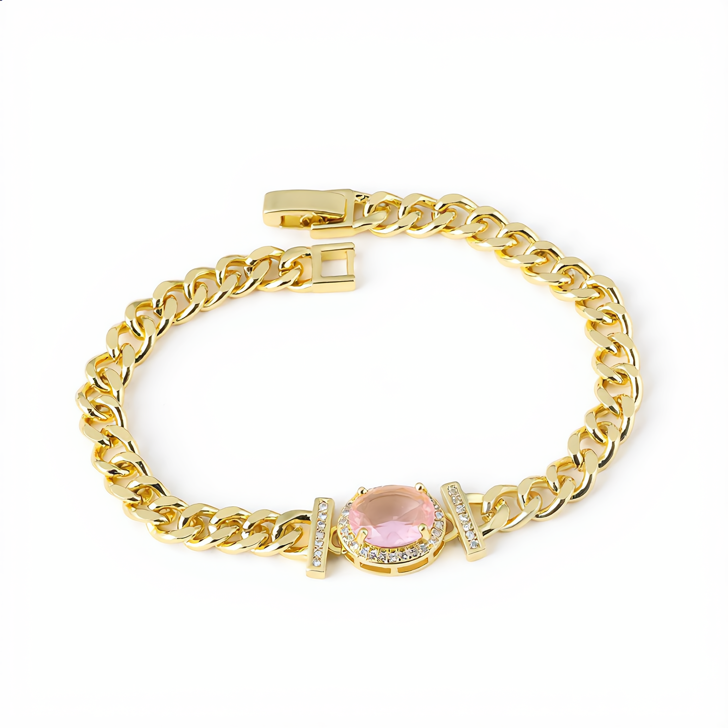 Morganite Crystal Chain Bracelet | Gold