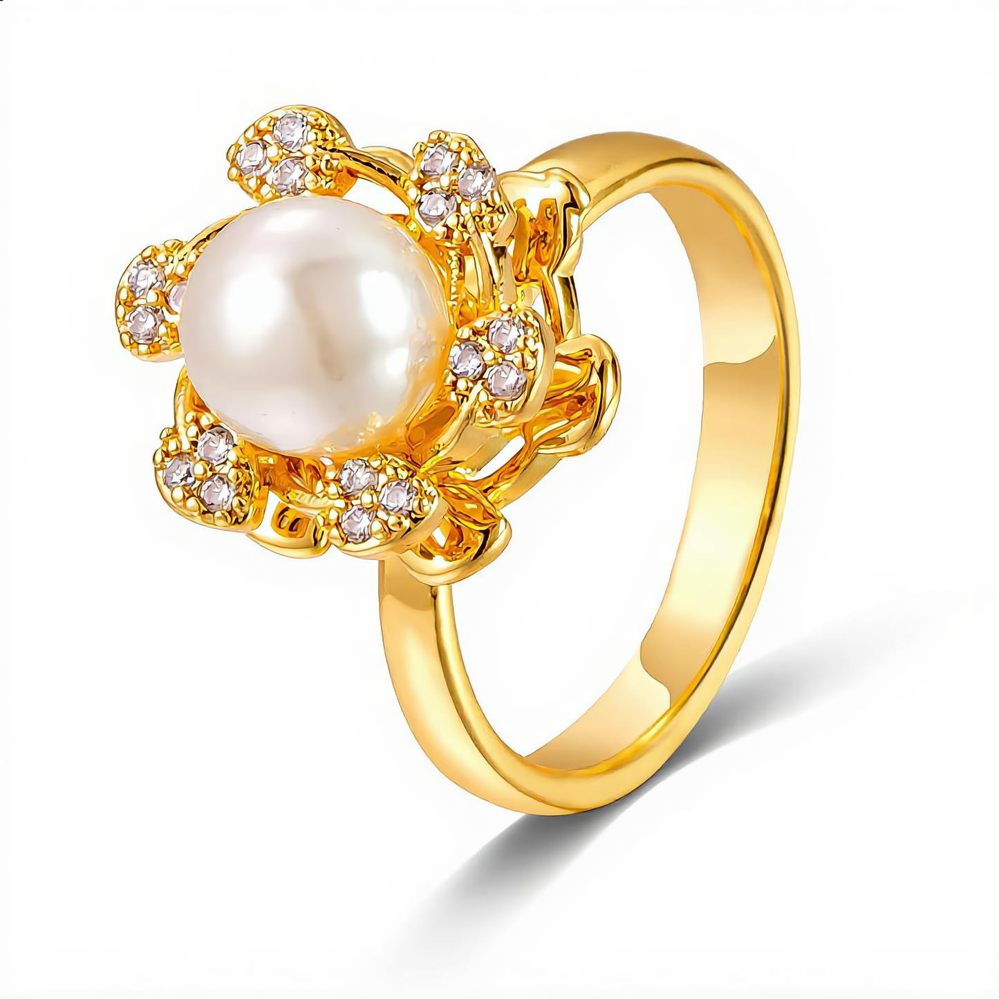 Elegant Pearl Floral Ring | Gold