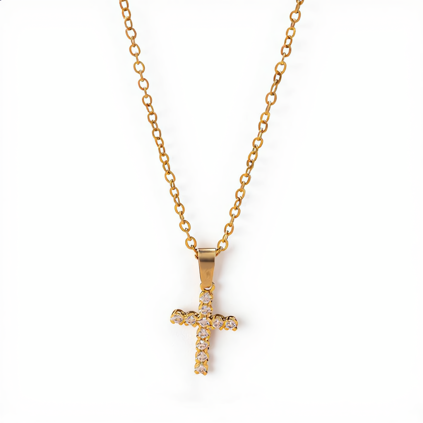 Luxury Crystal Cross Necklace | Gold
