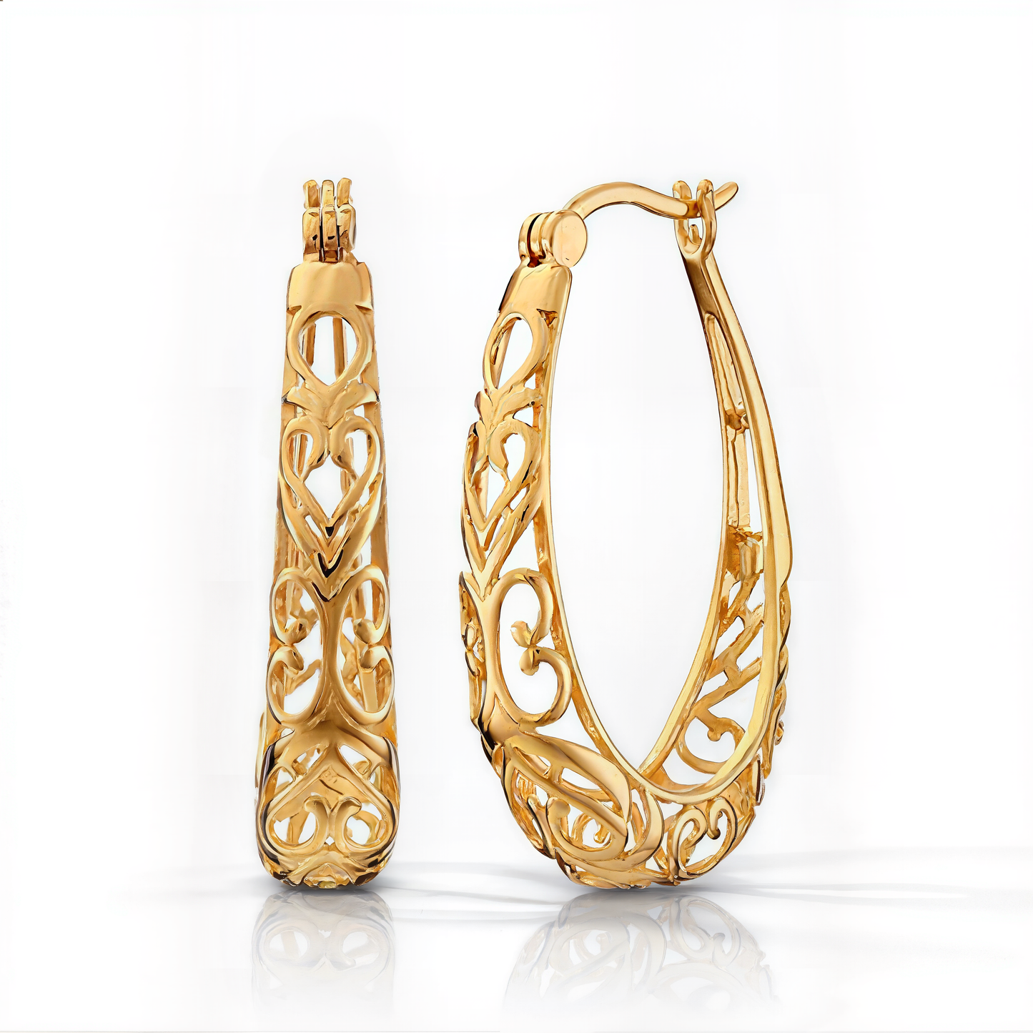 Elegant Openwork Ornamental Hoop Earrings | Gold