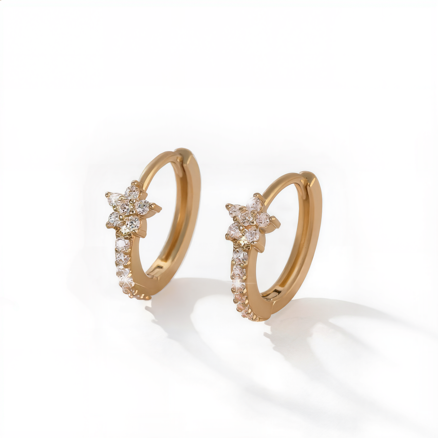 Floral Crystal Accent Hoop Earrings | Gold