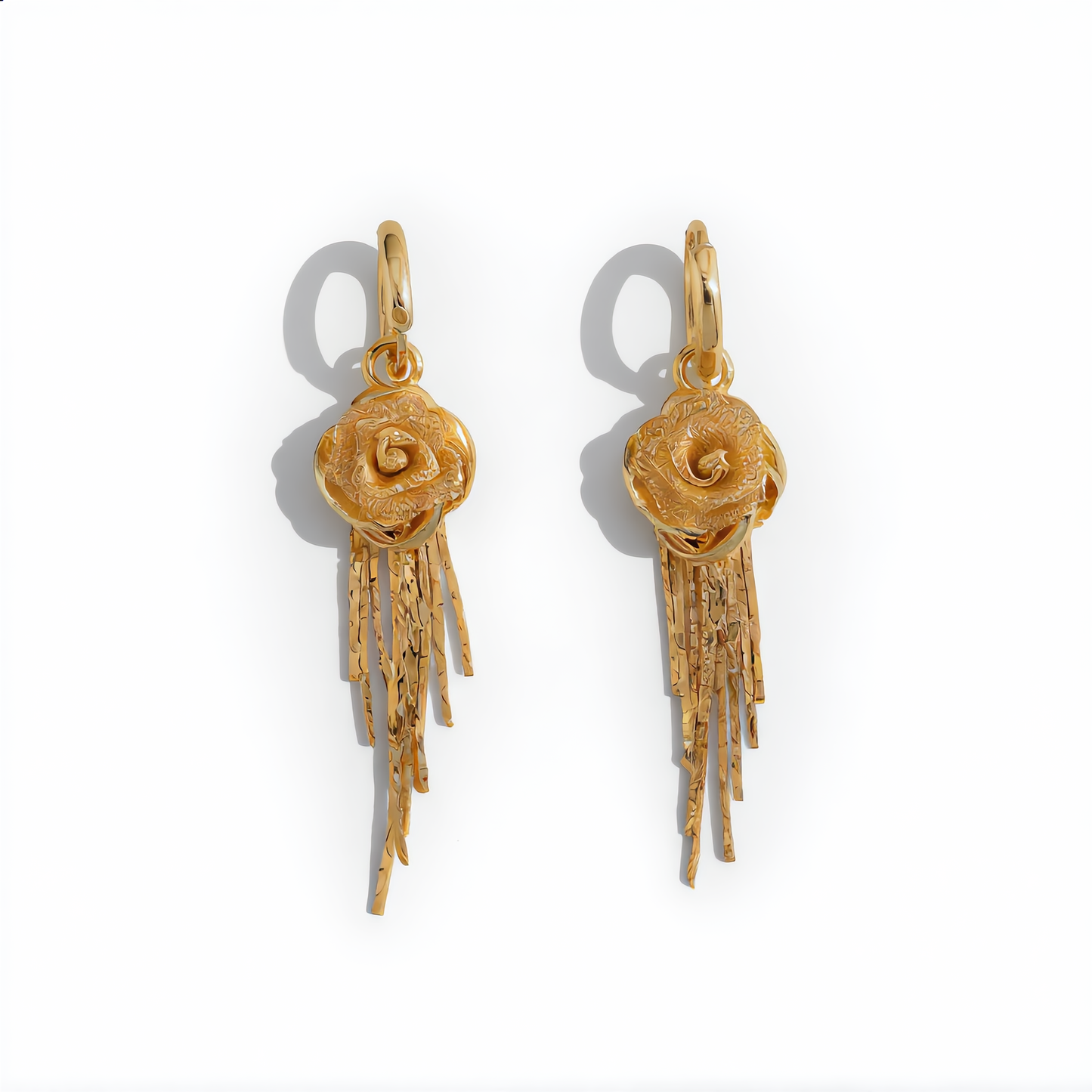 Luxury Rose Tassel Drop Earrings | Gold