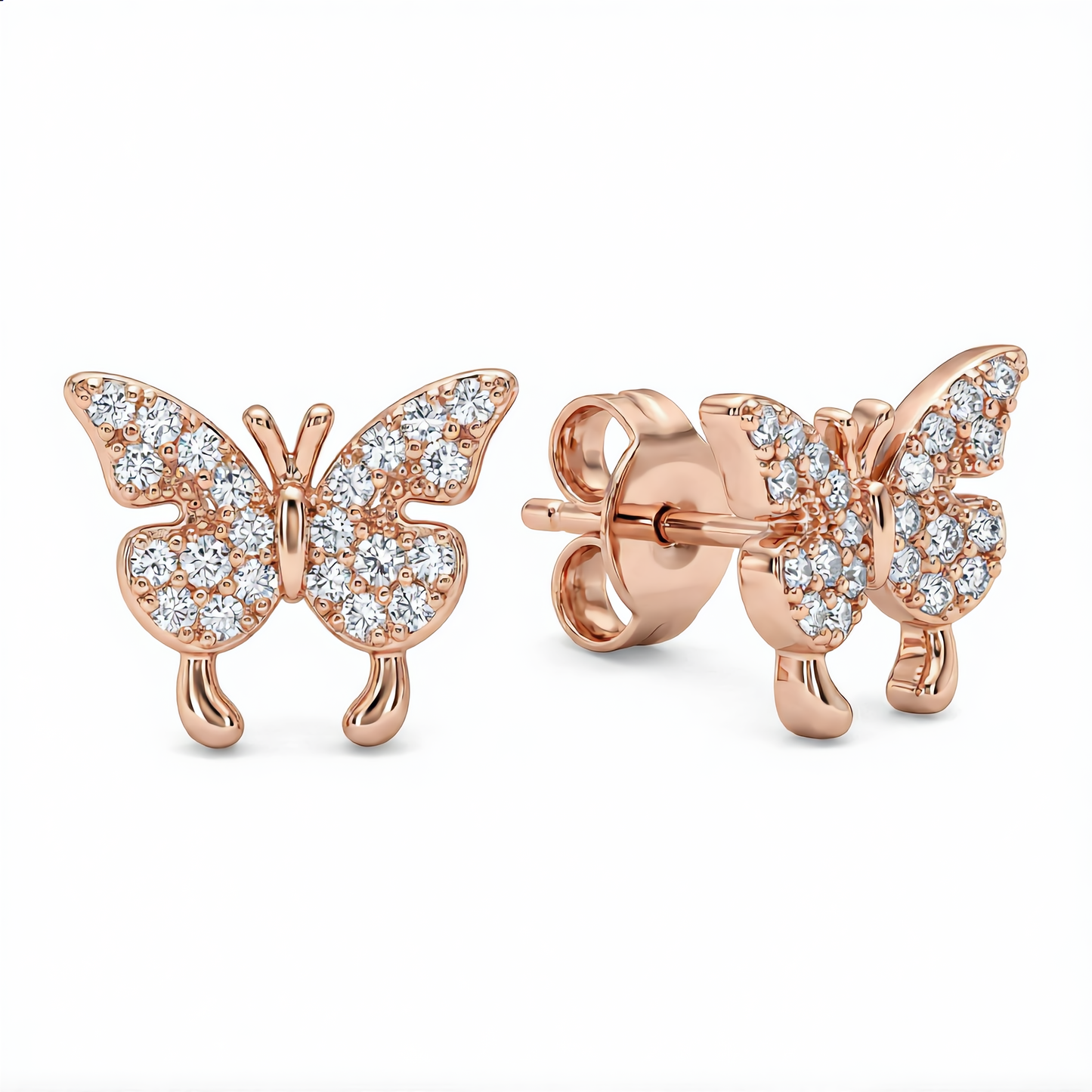 Sparkling Butterfly Stud Earrings | Rose Gold