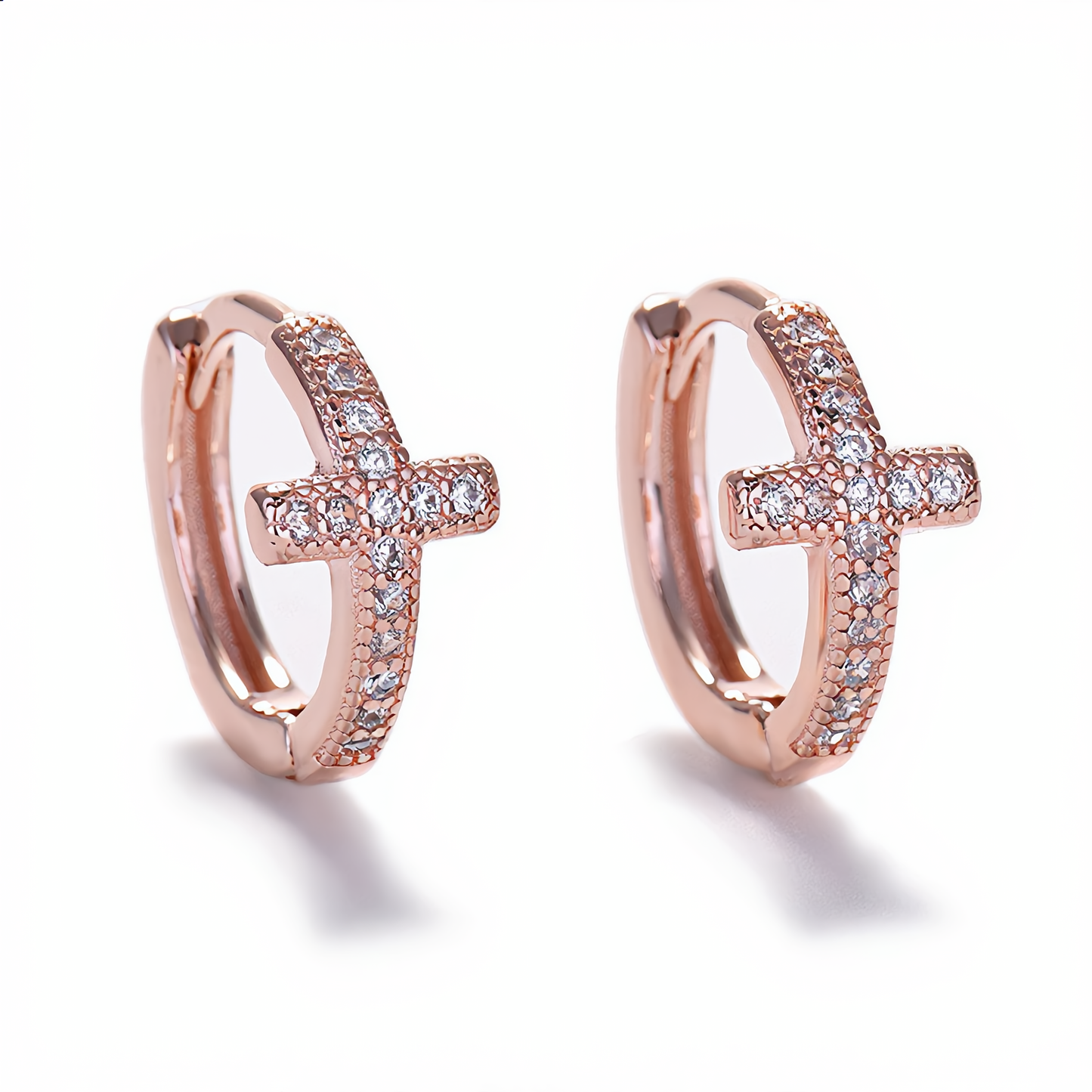 Crystal Cross Hoop Earrings | Rose Gold