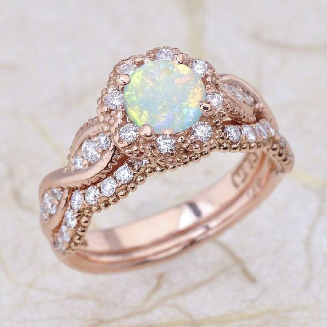 Exotic Rose White Opal Zirconia Ring