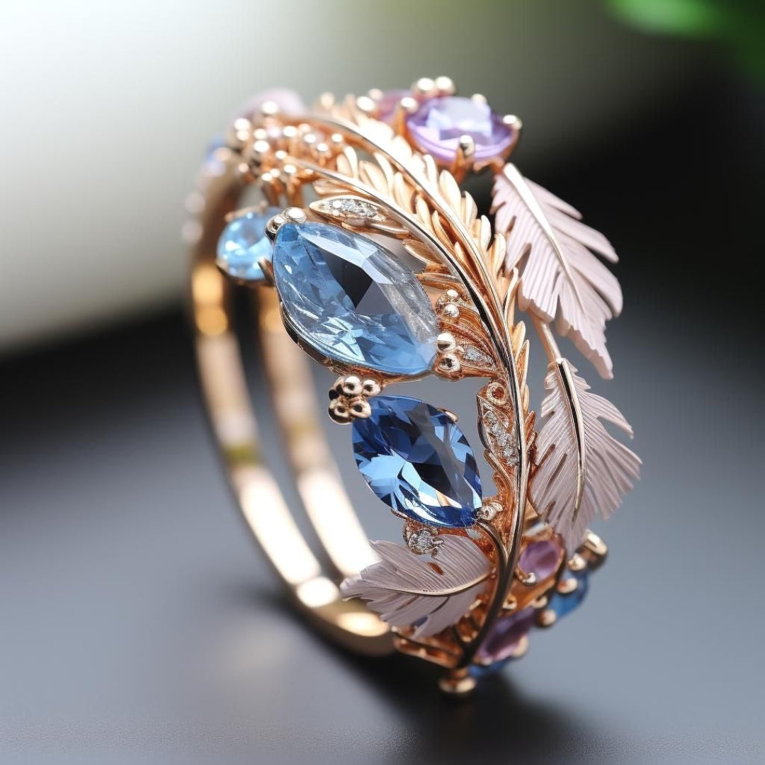 Exotic Blue Glass Feather Ring