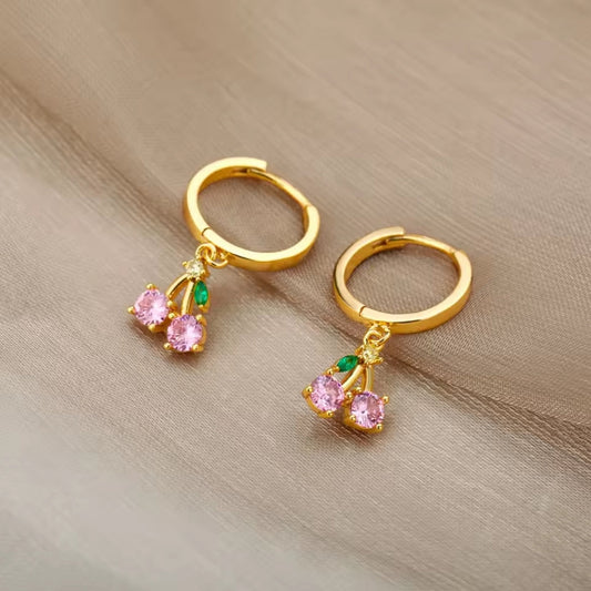 Pink Crystal Gold Earrings