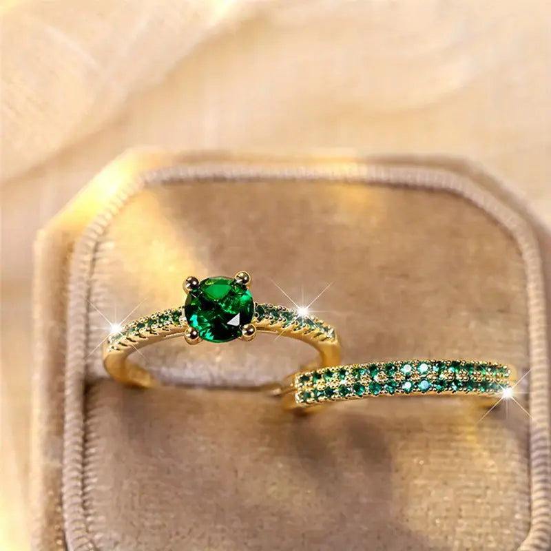 Serena Emerald Duo Ring Set | Gold 18k