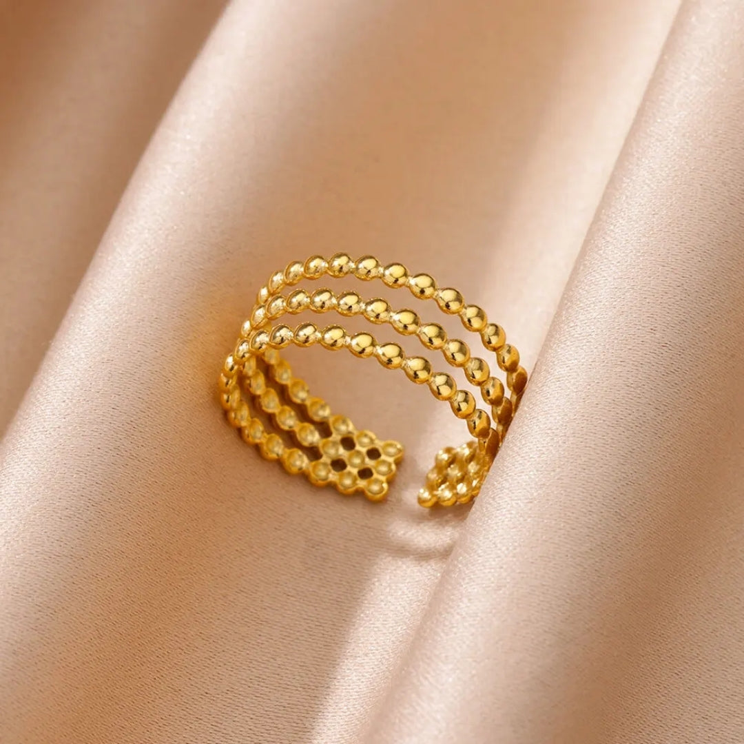Adjustable Layered Golden Beads Ring