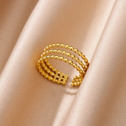 Adjustable Layered Golden Beads Ring