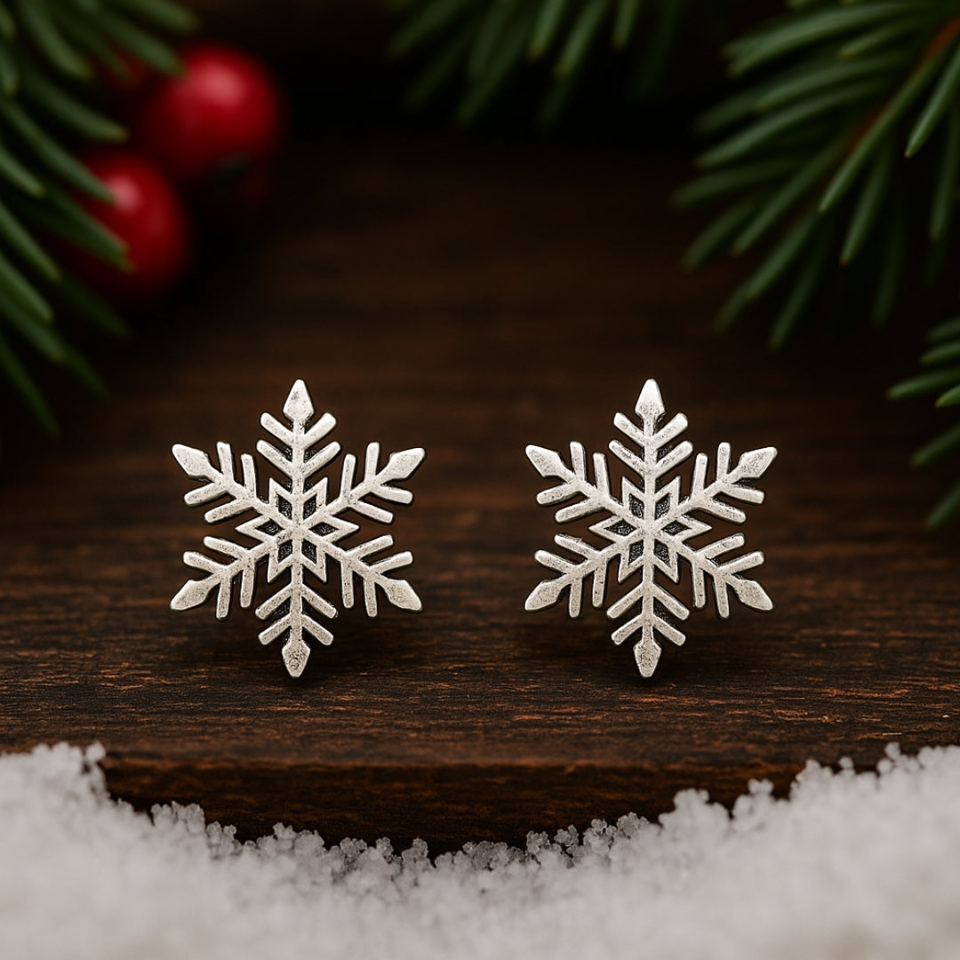 Snowflake Stud Silver Earrings