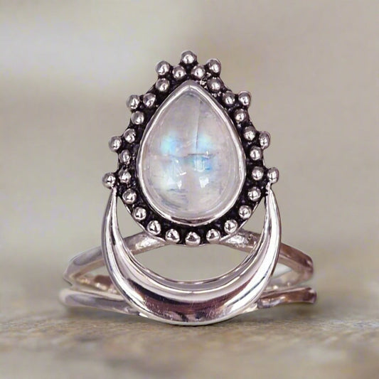 Crescent Moonstone Ring
