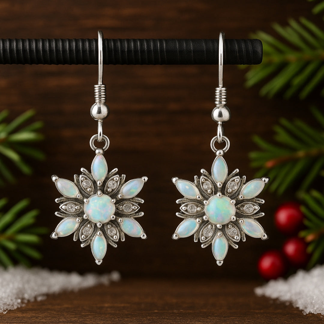 Opal & Zirconia Snowflake Earrings