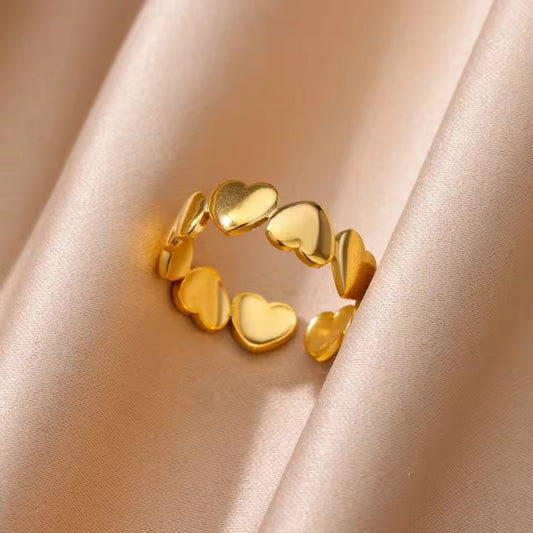 Adjustable Hearts Gold Ring