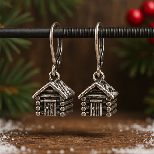 Wood House Silver Earrings