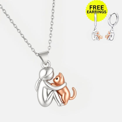 Cat Hug Pendant Necklace with Bonus Earrings â€“ Limited Time Offer
