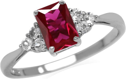 Octagon Cut Ruby Ring | White Gold