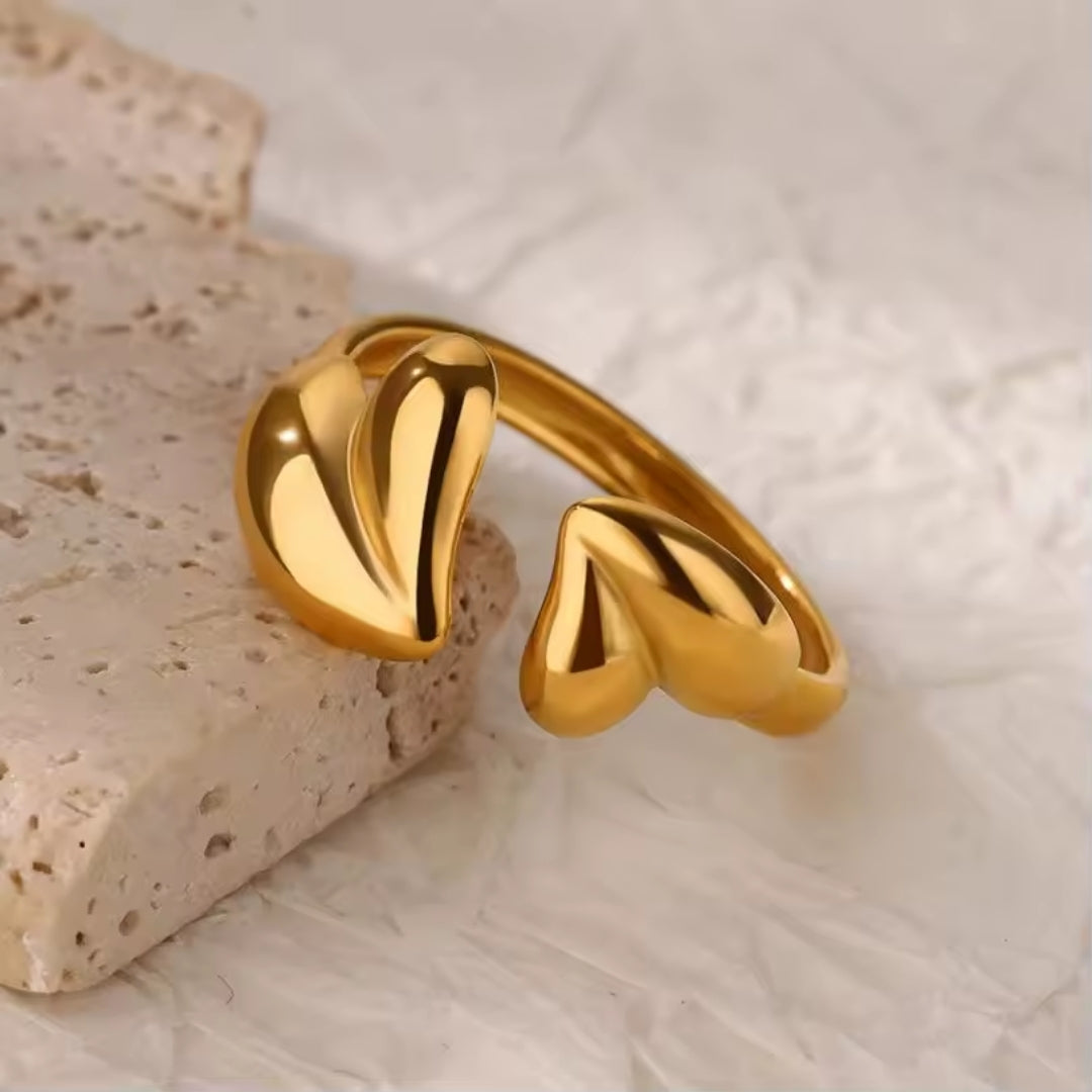 Adjustable Double Heart Gold Ring