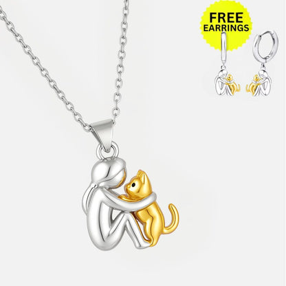 Cat Hug Pendant Necklace with Bonus Earrings â€“ Limited Time Offer